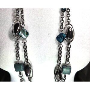 Necklace Layered Gunmetal Teal Stone Multi Strand Statement womens Jewelry